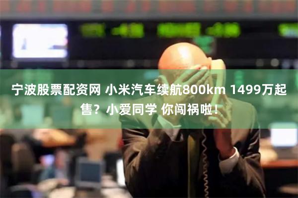 宁波股票配资网 小米汽车续航800km 1499万起售？小爱同学 你闯祸啦！